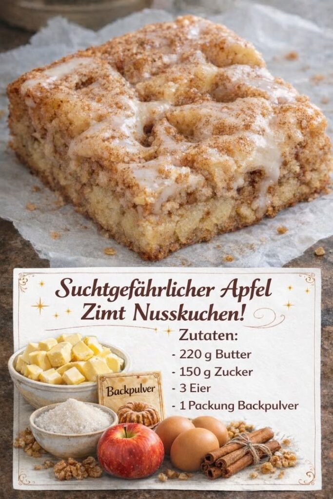 Apfel-Zimt-Nusskuchen mit Glasur