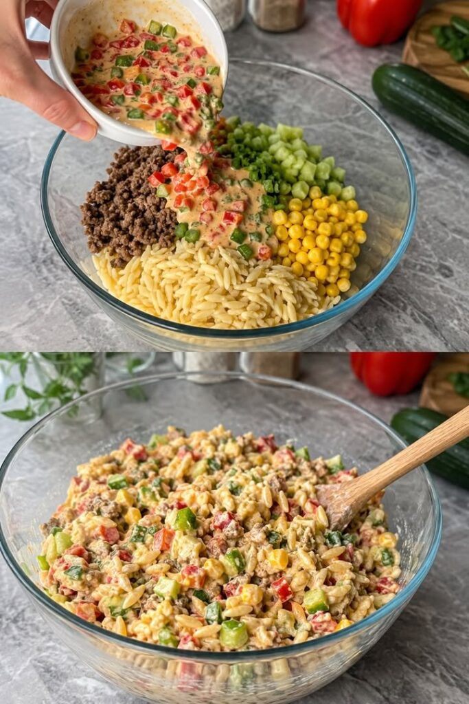 Orzo-Hackfleisch-Salat mit Mais