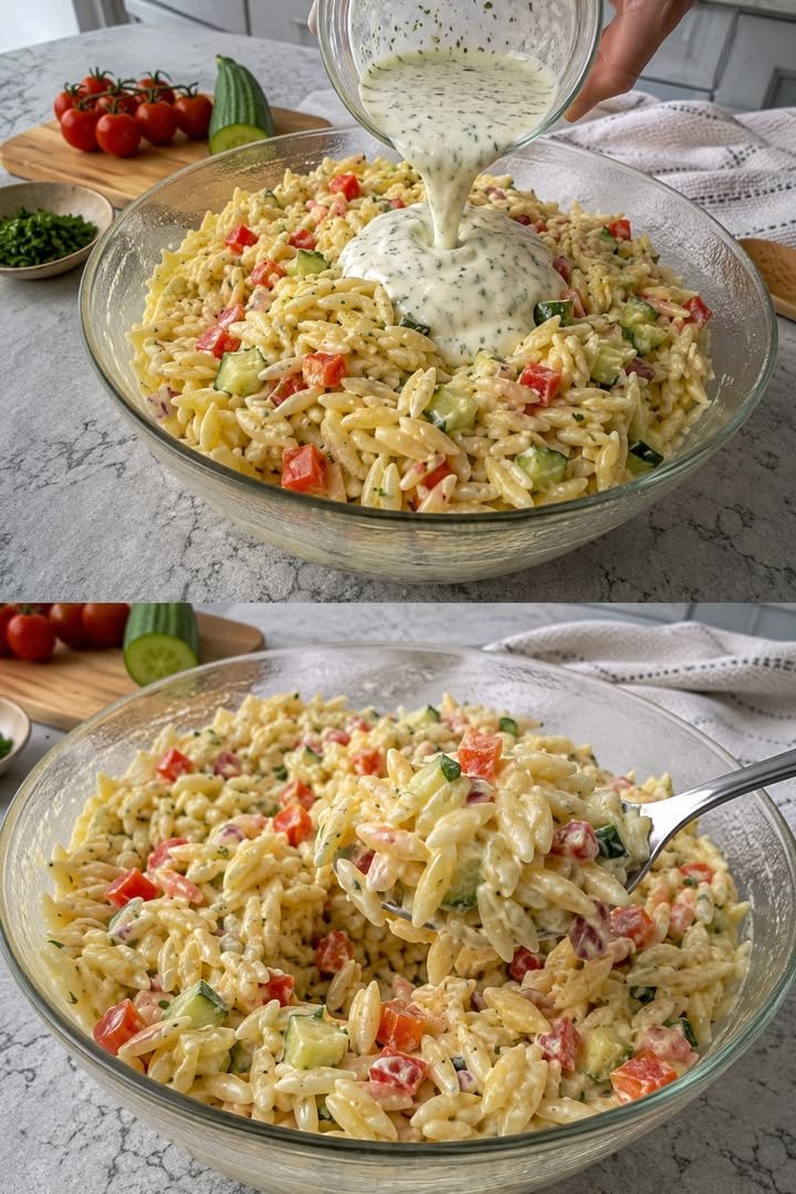 Orzo-Gemüsesalat mit Joghurtdressing