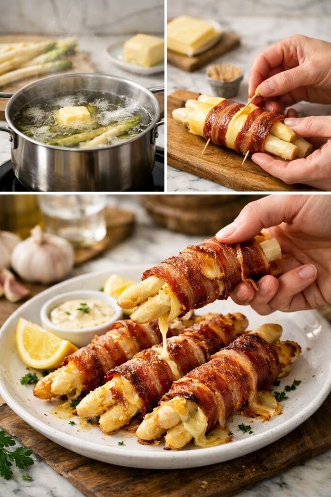 Spargel im Baconmantel mit Käse