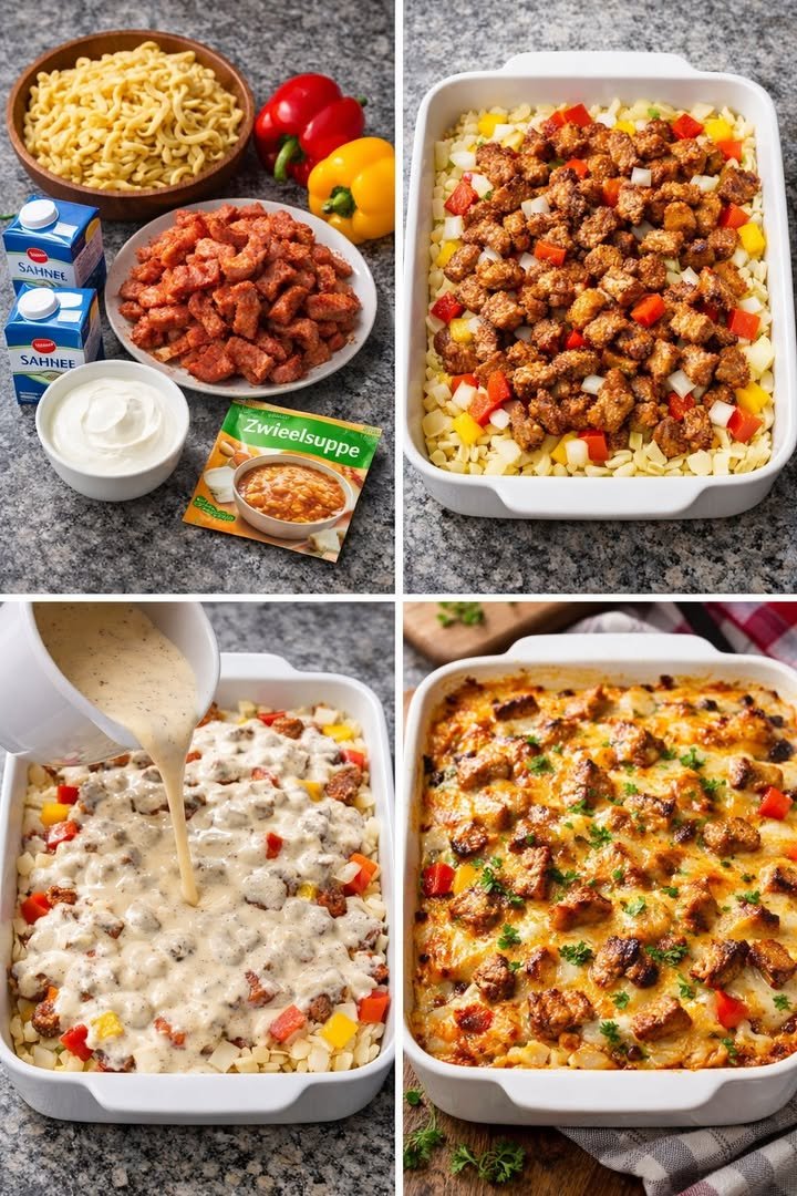 Gyros-Spätzle-Auflauf mit Paprika