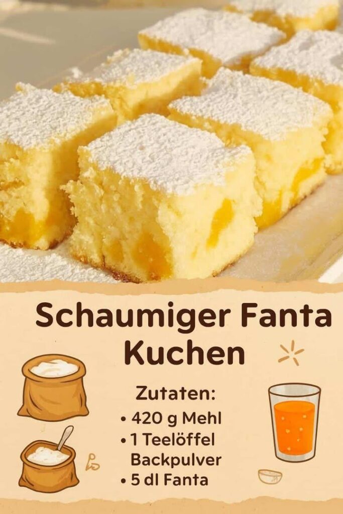 Fantakuchen vom Blech mit Puderzucker
