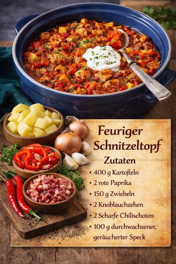 Feuriger Schnitzeltopf mit Kartoffeln