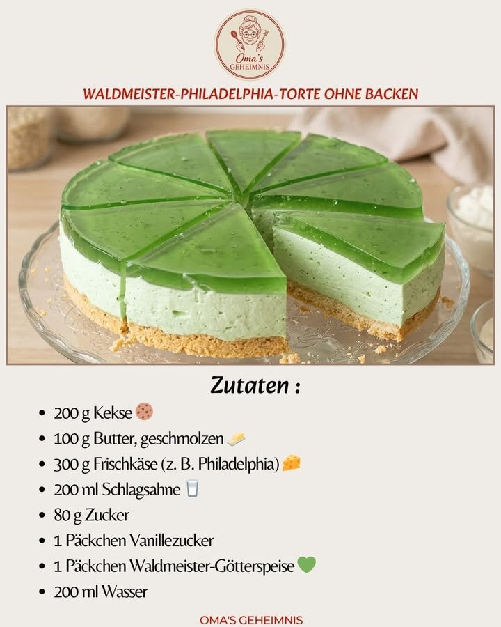 Waldmeister-Frischkäsetorte ohne Backen
