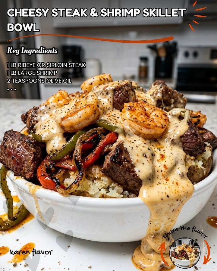 Steak-Garnelen-Pfanne mit Käse