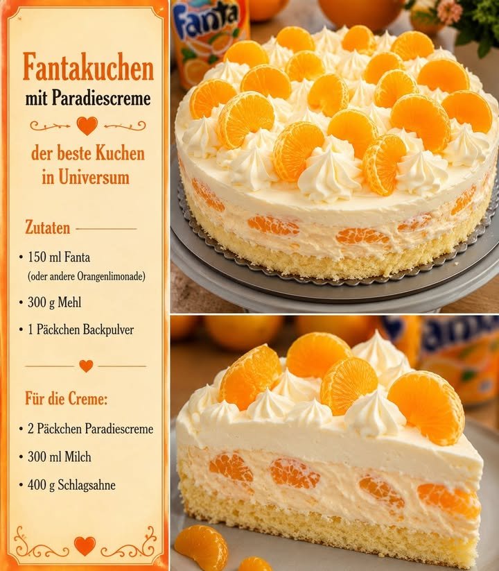 Fantakuchen mit Paradiescreme und Mandarinen