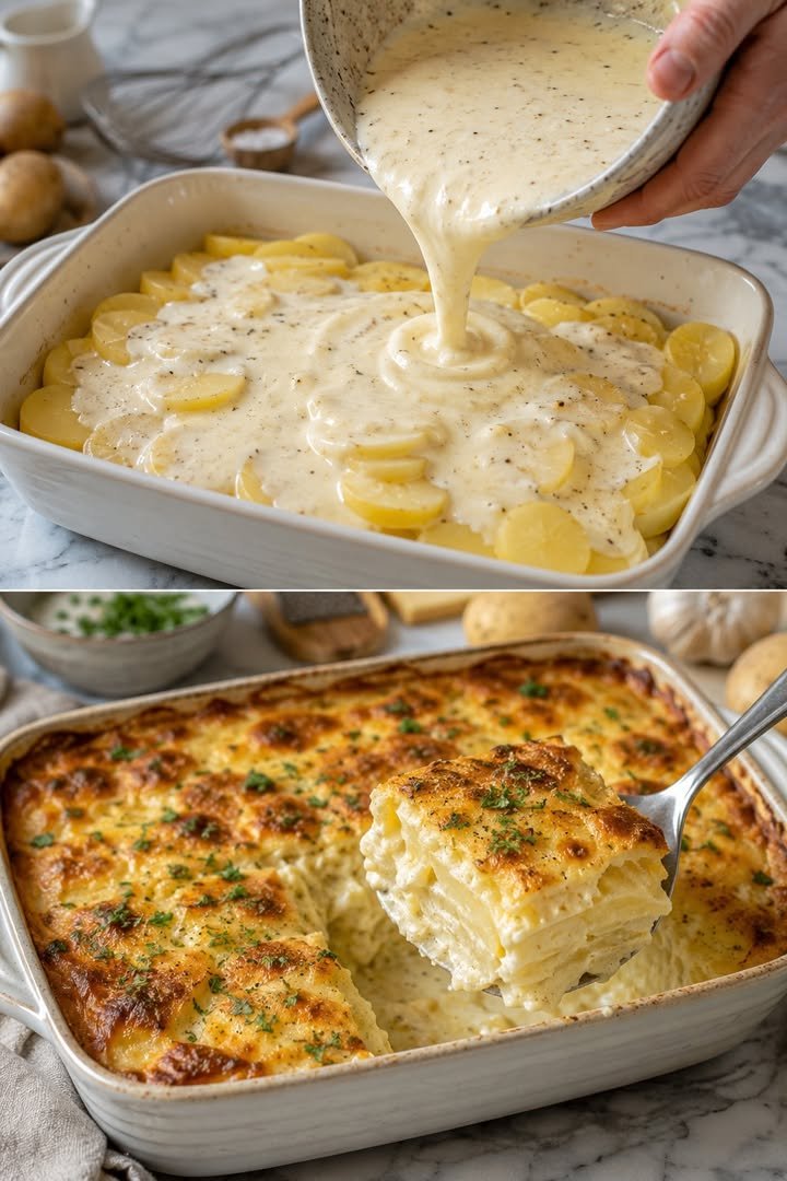 Kartoffelgratin mit Sahne und Knoblauch