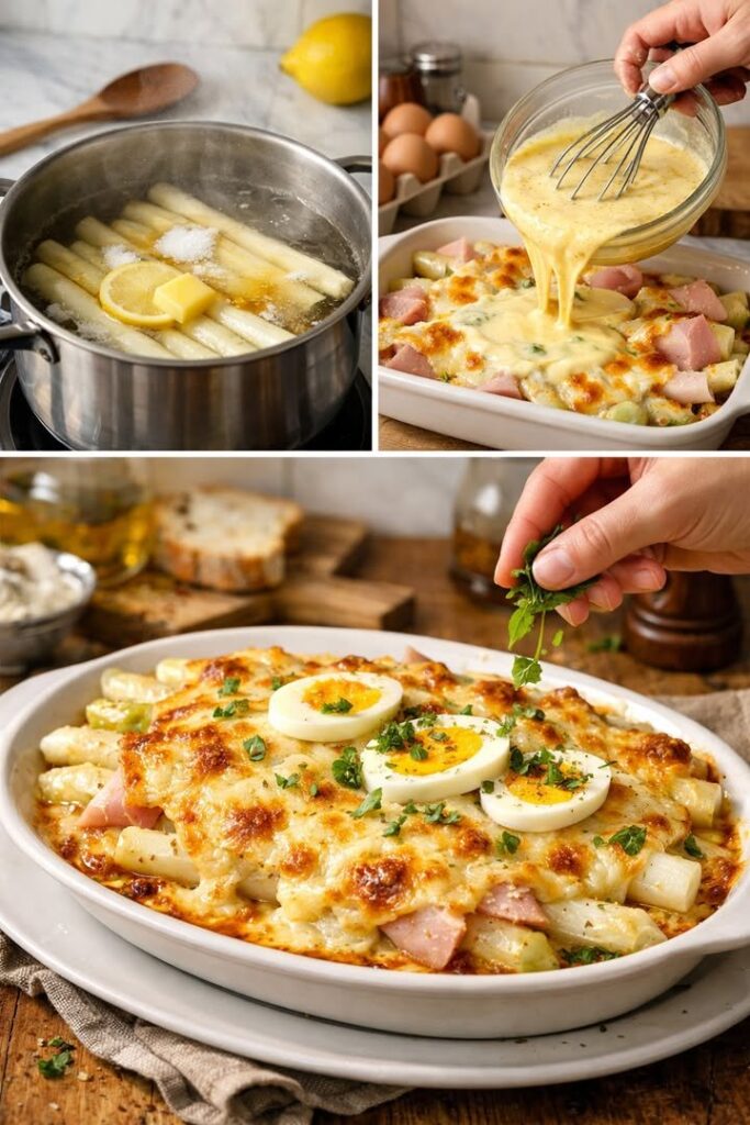 Spargel-Schinken-Auflauf mit Ei