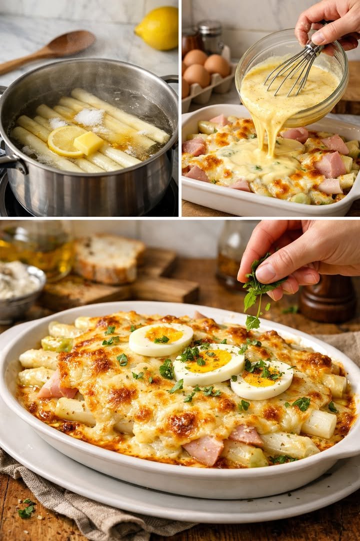 Spargel-Schinken-Auflauf mit Ei