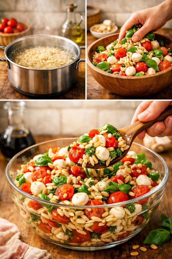 Orzo-Salat mit Tomaten und Mozzarella