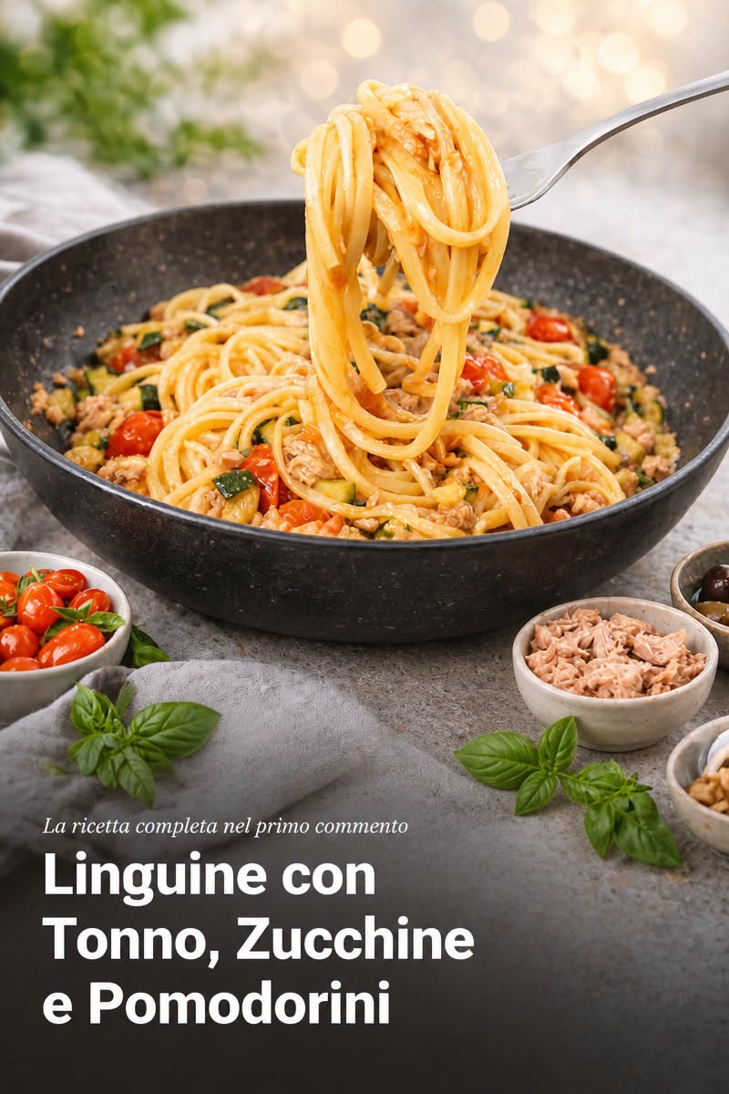 Linguine con tonno, zucchine e pomodorini