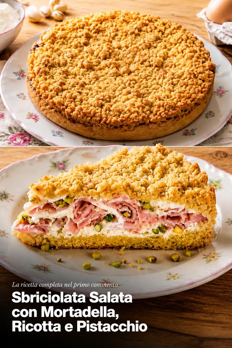 Sbriciolata salata con mortadella, ricotta e pistacchio