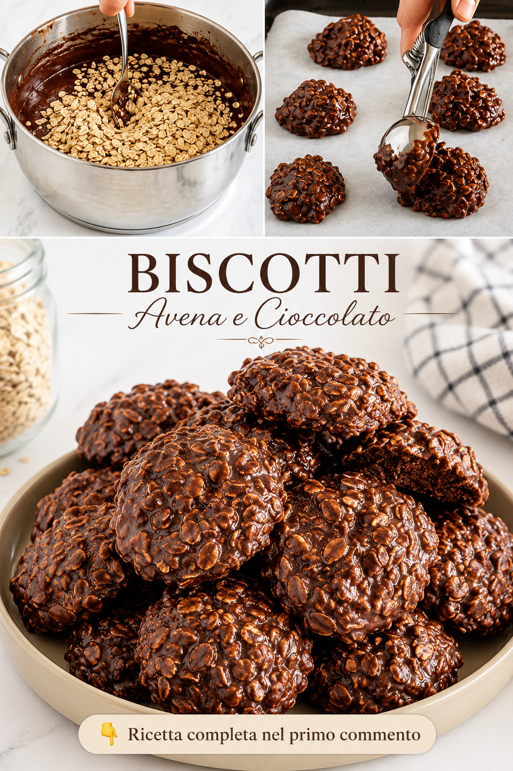 Biscotti irregolari scuri con fiocchi di avena e cioccolato