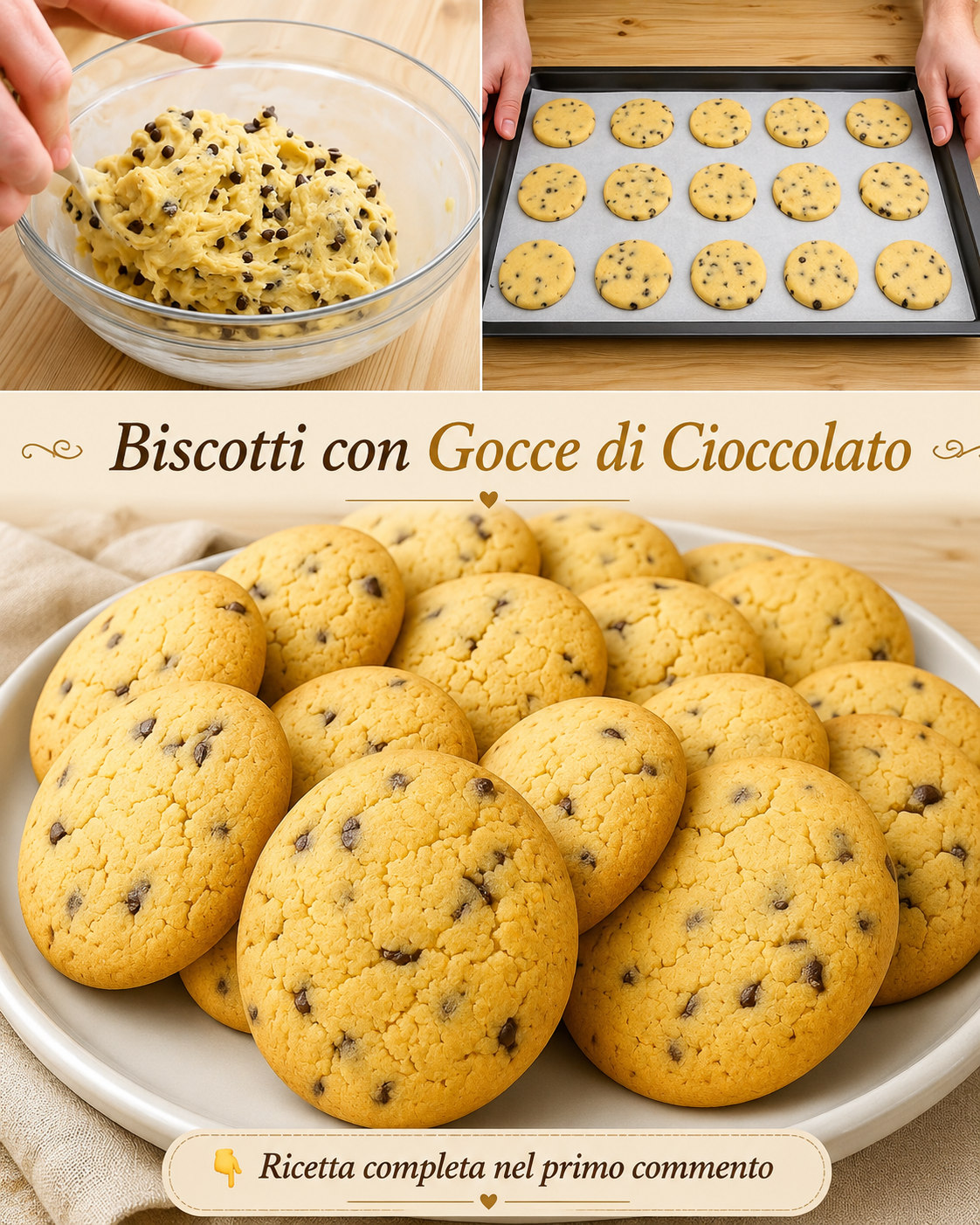 Biscotti rotondi dorati con gocce di cioccolato