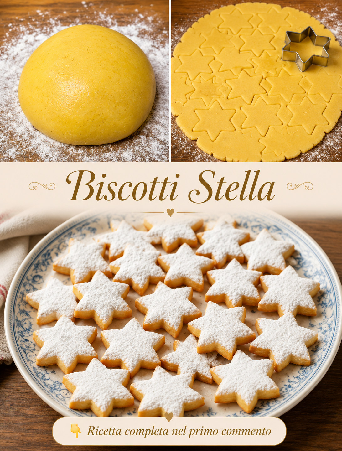 Biscotti a forma di stella cosparsi di zucchero a velo