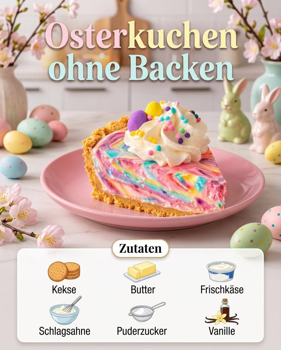 Bunte kalte Frischkäsetorte mit rosa, gelben und hellen Schlieren
