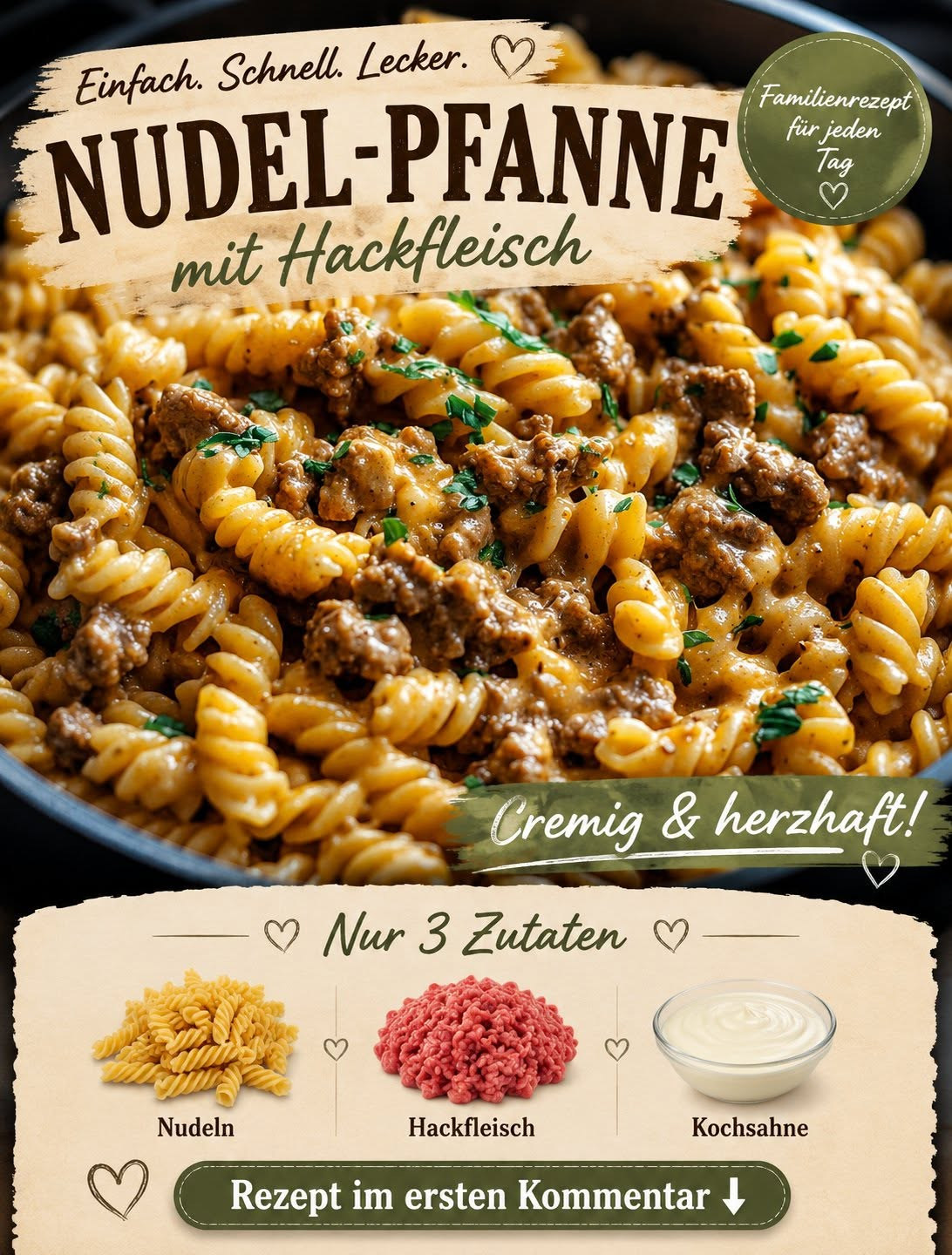 Spiralnudeln mit Hackfleisch in heller cremiger Käsesauce