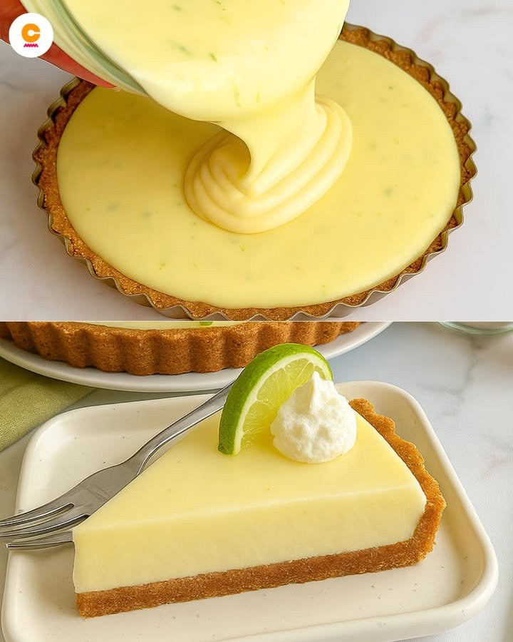Crostata con guscio dorato e ripieno giallo liscio al limone