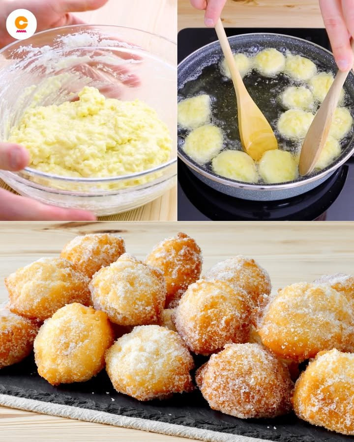 Piccole frittelle dolci irregolari ricoperte di zucchero
