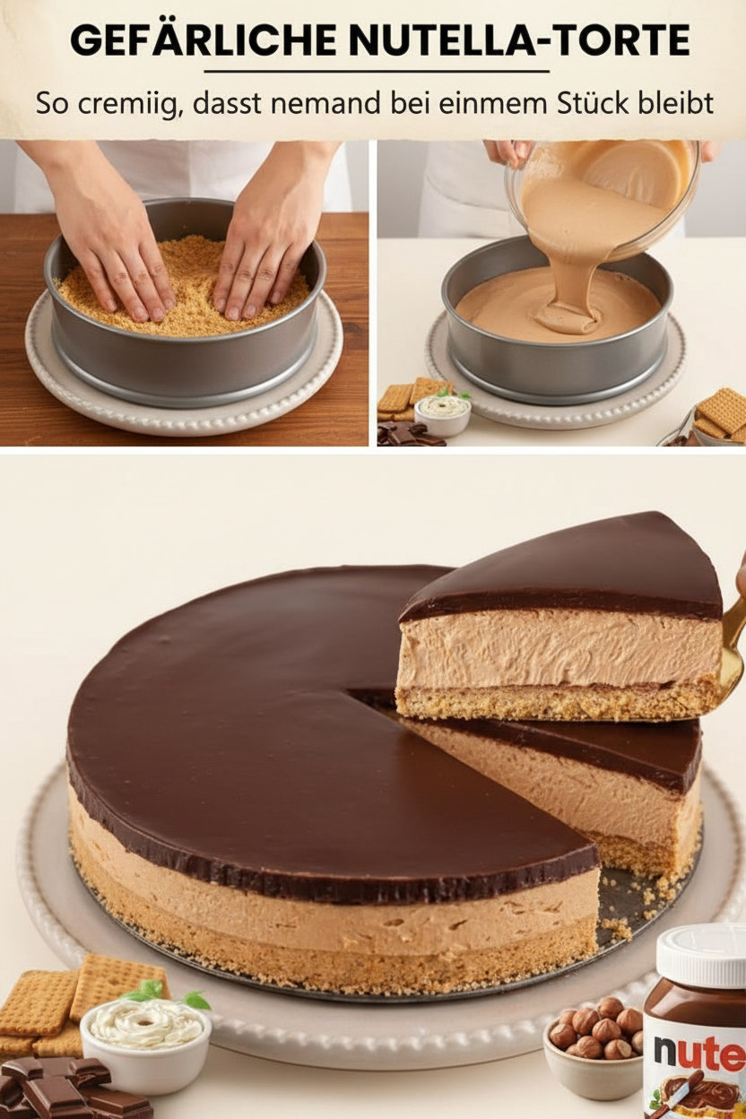 Kalte Torte mit Keksboden, hellbrauner Creme und dunklem Schokoladenguss
