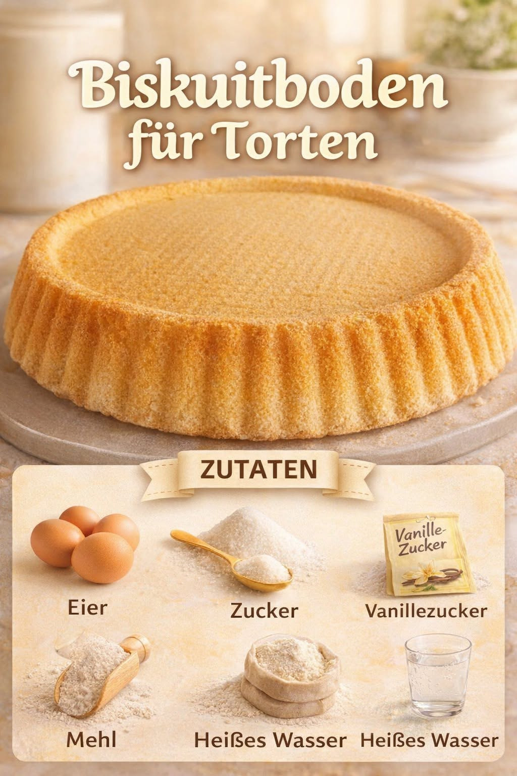 Unbelegter heller Biskuitboden aus einer geriffelten Obsttortenform