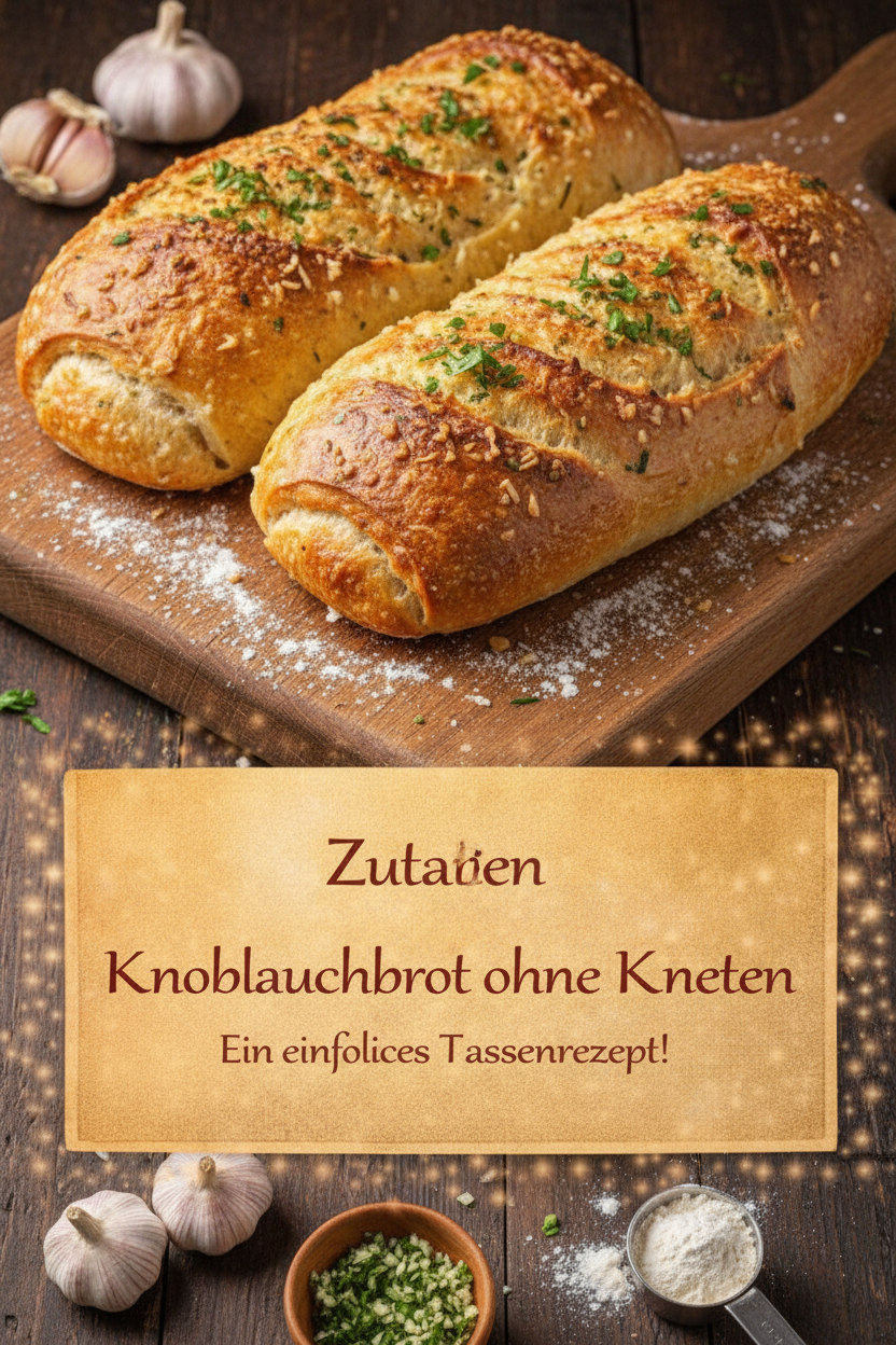 Zwei längliche goldene Brote mit Knoblauch und grünen Kräutern
