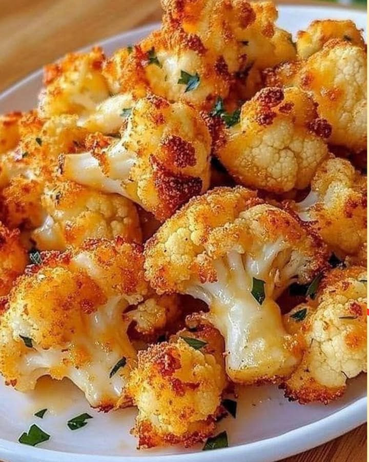 Goldbraune überbackene Blumenkohlröschen mit Käse und Kräutern