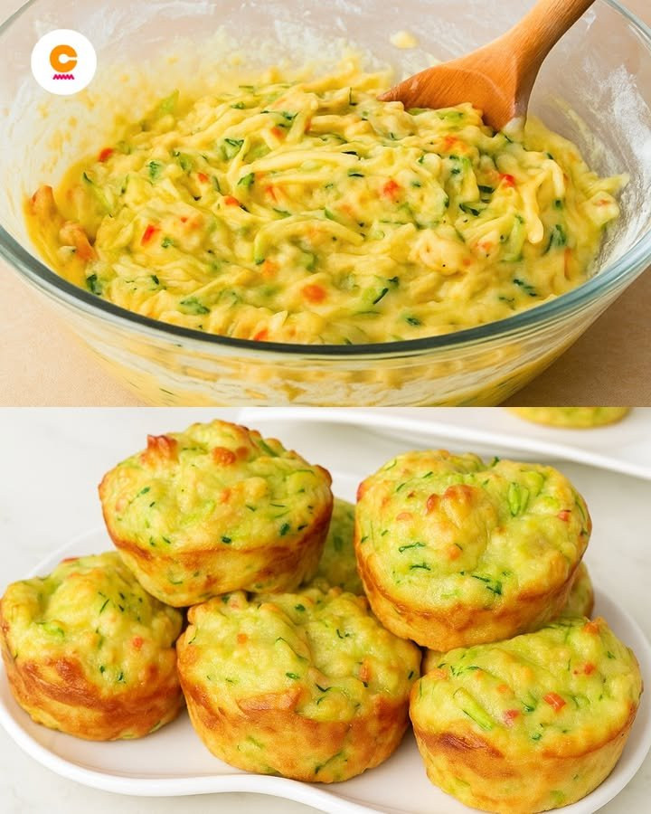 Muffin dorati con zucchine verdi e carote arancioni visibili