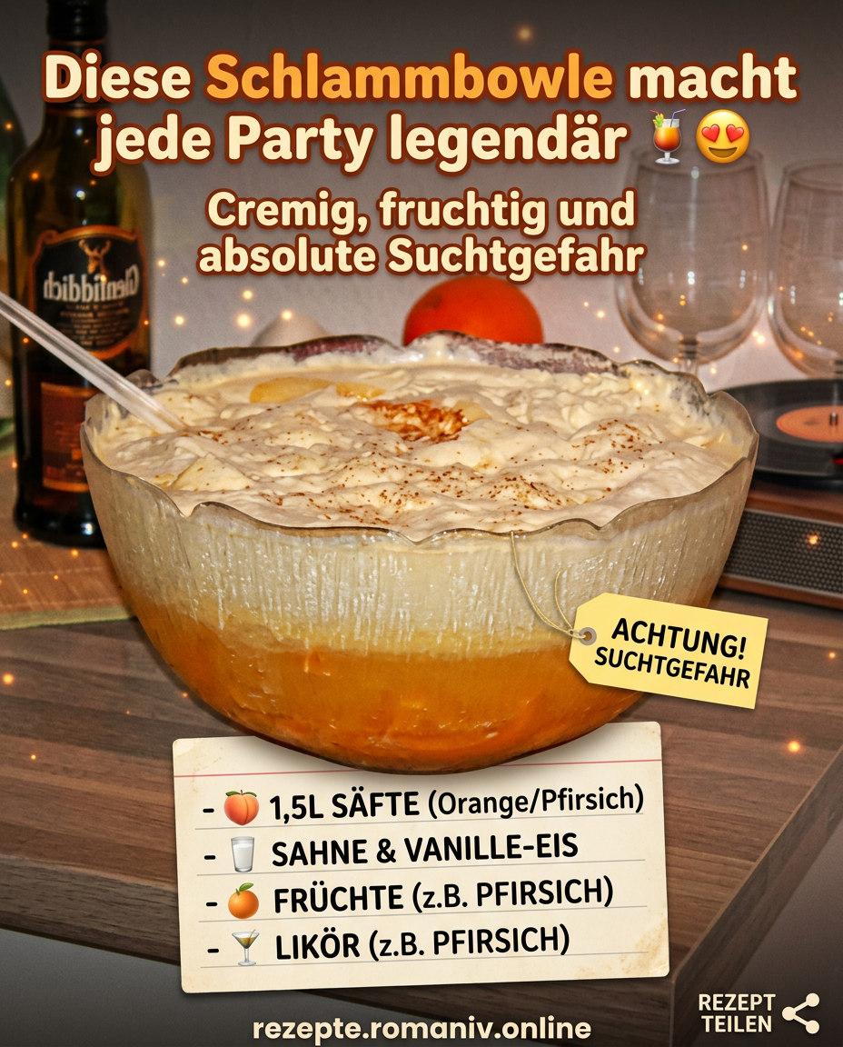 Große Schüssel mit orangefarbener Bowle und heller Eis-Sahne-Schicht