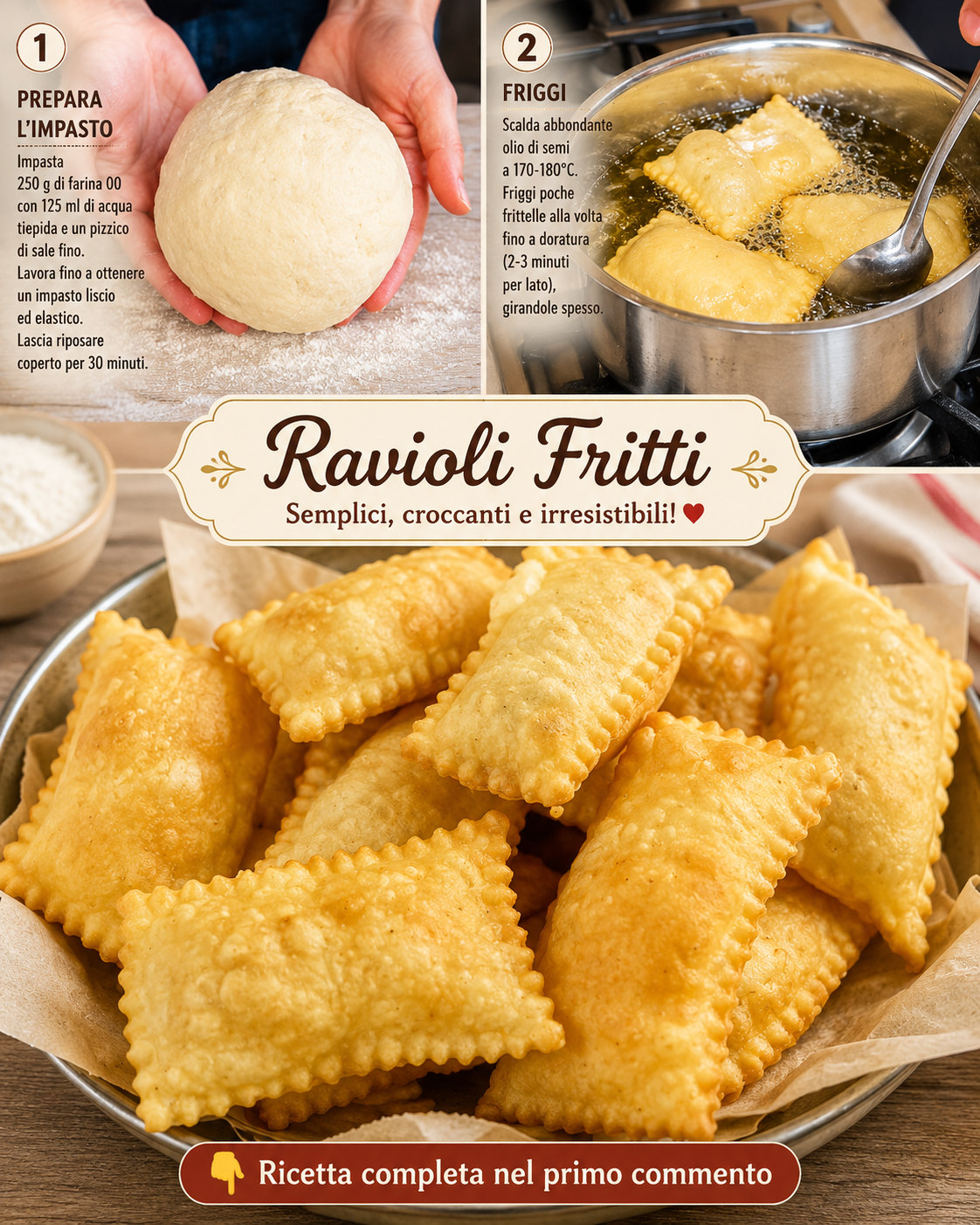 Ravioli rettangolari fritti con bordi sigillati a forchetta