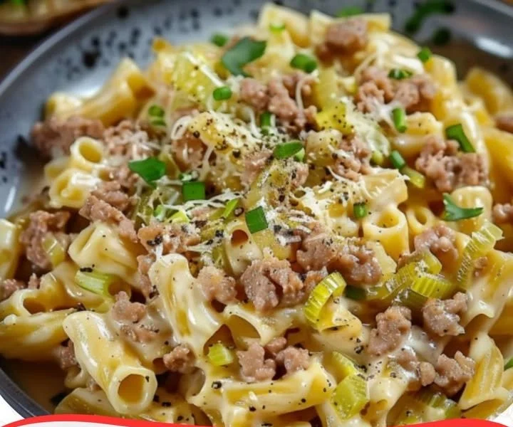 Käse-Lauch-Pasta mit Hackfleisch