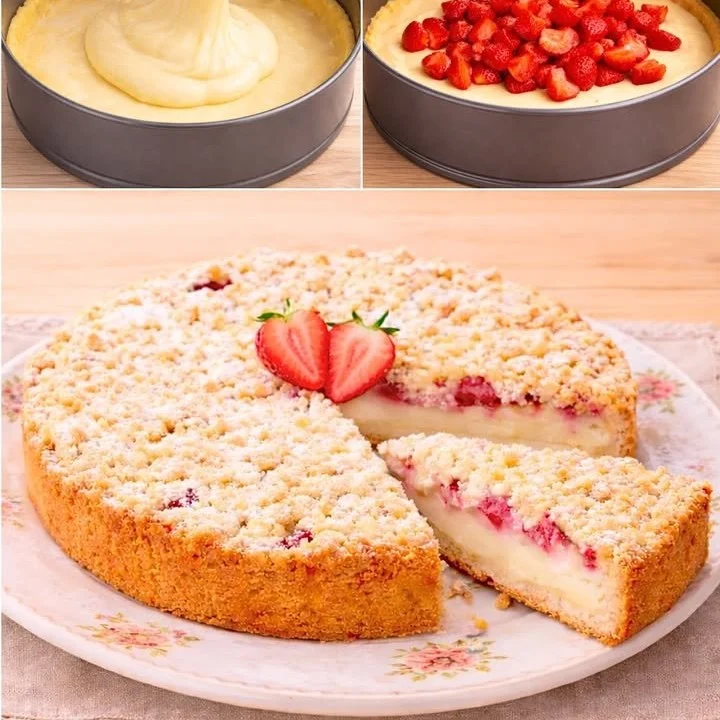Sbriciolata fredda alle fragole e crema