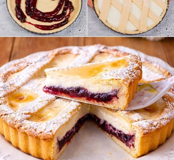 Crostata con crema al latte e confettura