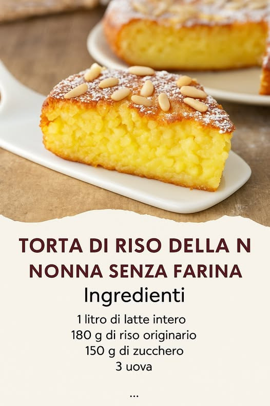 Fetta di torta di riso gialla con pinoli e zucchero a velo